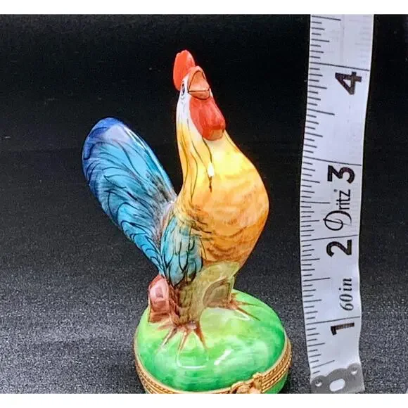 Authentic Large Limoges France Rooster Trinket Box Peint Main Ltd Ed 446/2500 - Picture 6 of 9